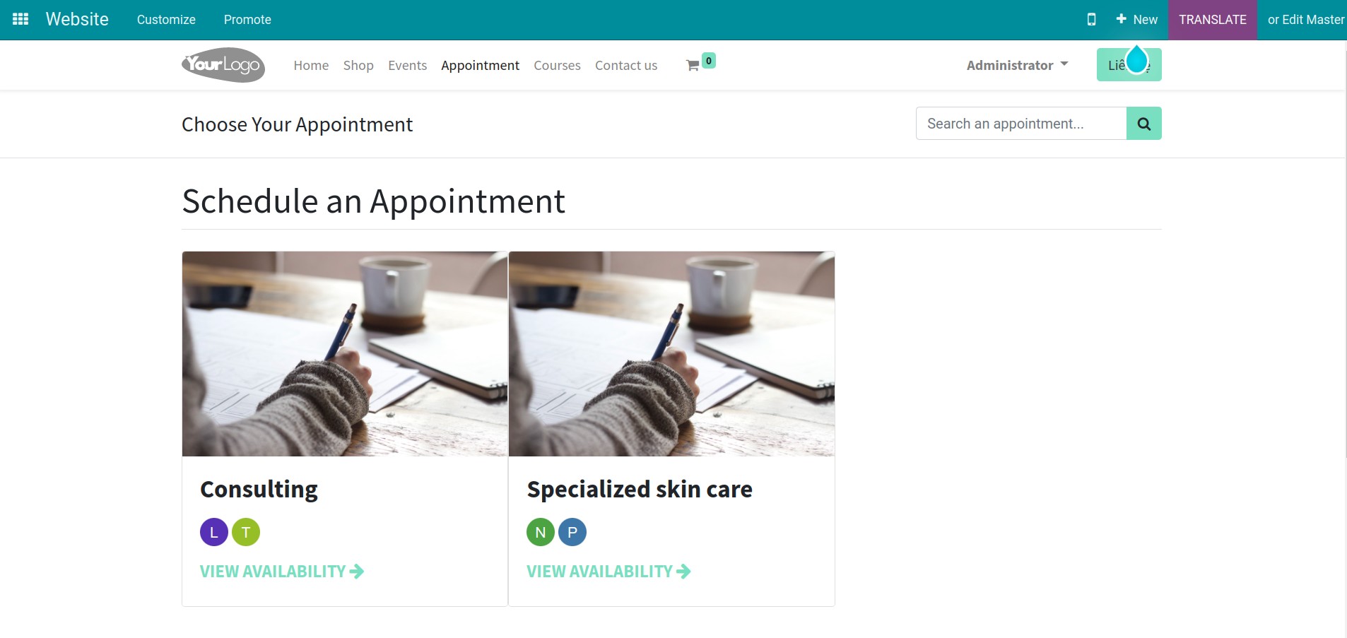 Choose appointment type